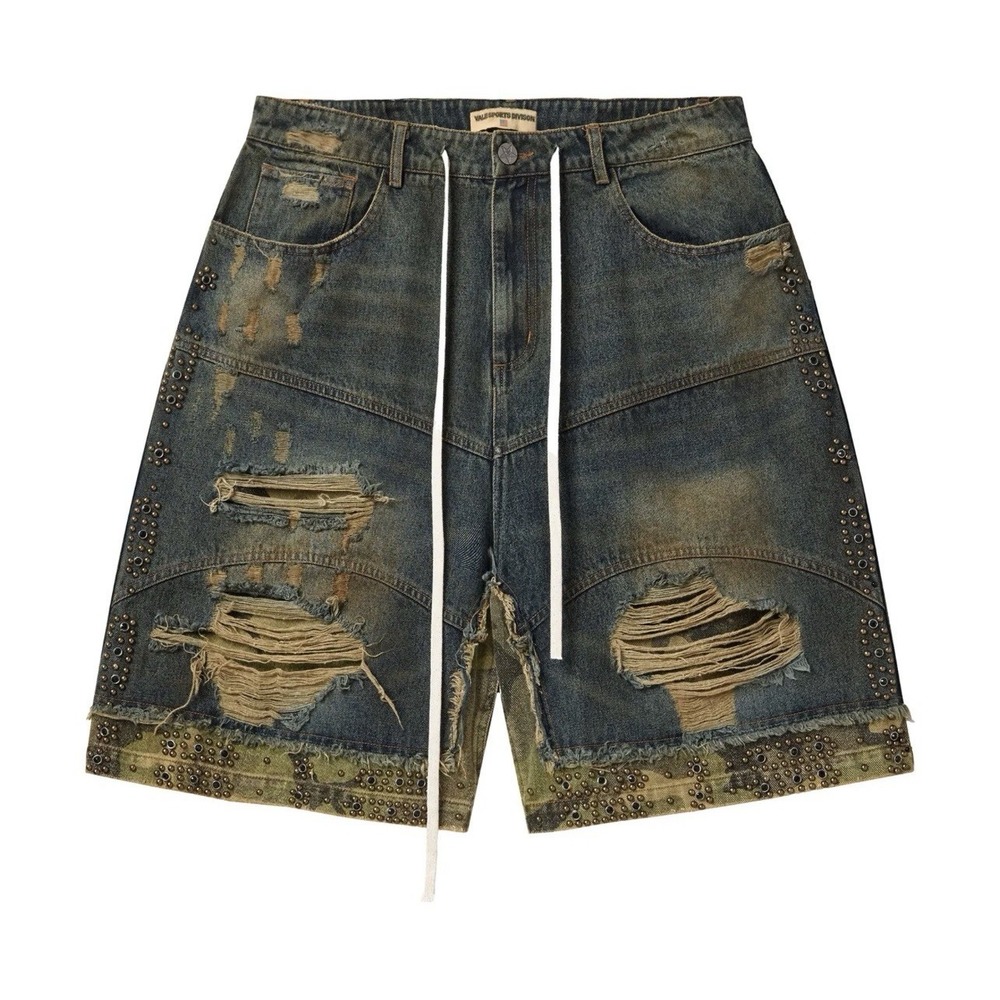 Vale Valley Forever Double Jorts Faded Dark Wash 36 Shorts Denim Distressed